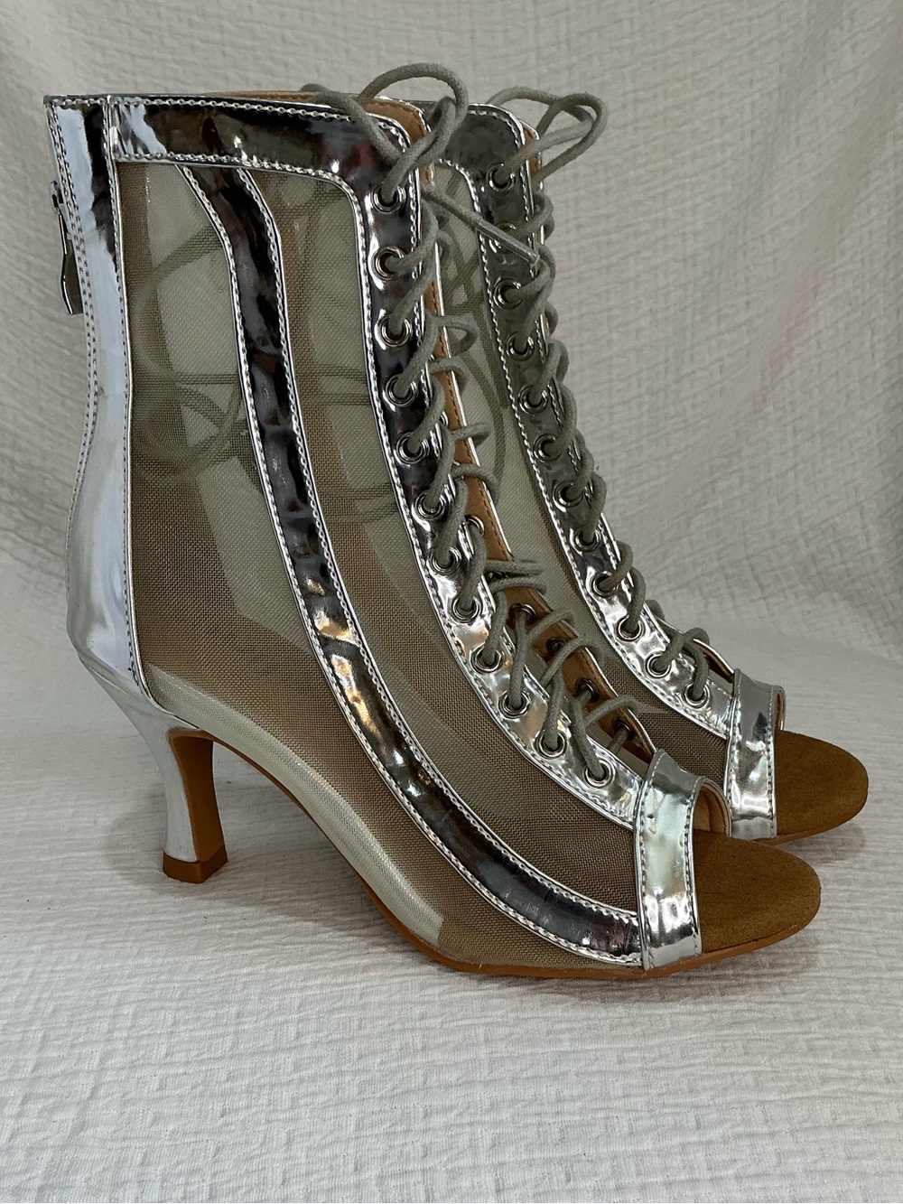 ๐ค Burju Sierra Silver Vegan Leather Mesh Street Sole 3โ Heeled Boots - 5.5 - Picture 8 of 11